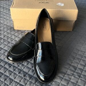 Clarks Shiny Black Loafers